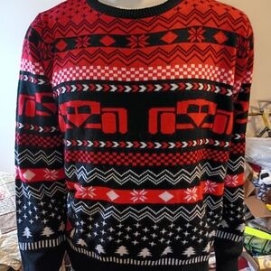 Men's Winter Crewneck Sweater - Black and Red